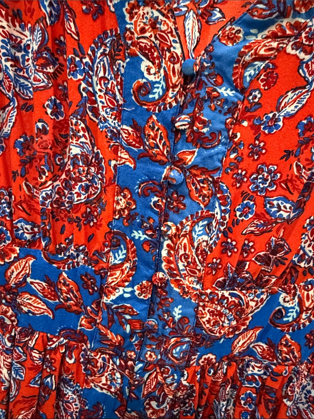 Japna V-Neck Red Paisley Dress small  buttons red blue boho - Picture 3 of 5